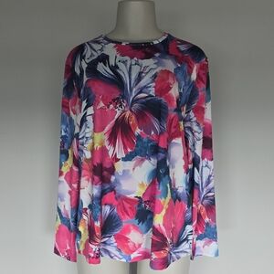 Chico's pink/blue watercolor floral pribt long sleeve shirt-3